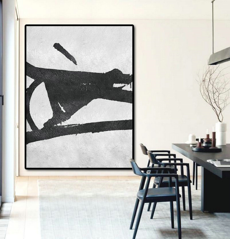 Artwork For Sale,Black And White Minimal Painting On Canvas - Pretty Abstract Paintings